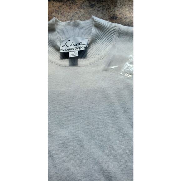 NWOT Ivory size Medium Linea By Louise Dell'Olio Short Sleeve Sweater - Picture 2 of 5